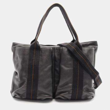 Pre Owned Hermes Caravan Horizontal MM Black Derma Leather Crossbody Bag