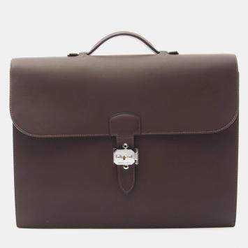 Hermes Sac a Depeches 38 Chocolat Leather Briefcase
