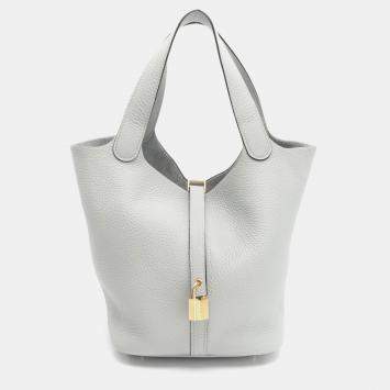 Hermes Picotin Lock MM Blue Pale W Taurillon Clemence Bag  