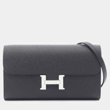 Hermes Constance Long To Go Black Epsom Leather Wallet
