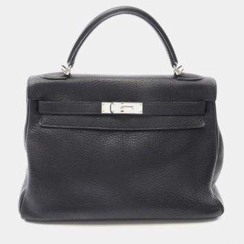 Hermes Kelly 32 Black Taurillon Clemence Shoulder Bag