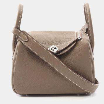 Hermes Lindy Mini Etoupe Grey Taurillon Clemence Leather Crossbody Bag