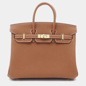 Hermes Birkin 25 Gold  W Togo Leather Bag 