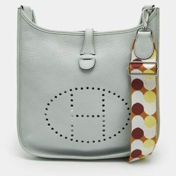 Hermes Bleu Pale Taurillon Clemence Leather Evelyne III PM Bag