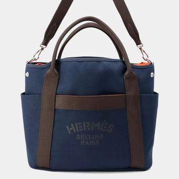 Hermes Sucked Pansage Groom Navy/Feu Toile Chevrons Canvas