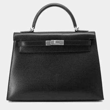 Hermes Kelly Sellier 32 Black Graine Lisse Leather  