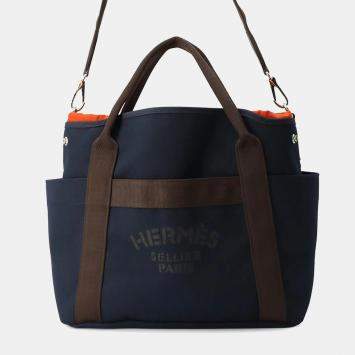 Hermes Bloom Sac De Pansage Navy/Feu Canvas