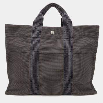 Pre Owned Hermes Her Line MM Gray Canvas Tote Bag