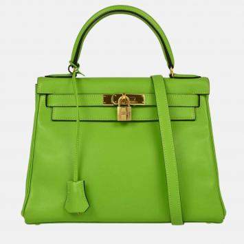 Hermes Apple Green Gulliver Kelly 28 Retourne 2way Handbag