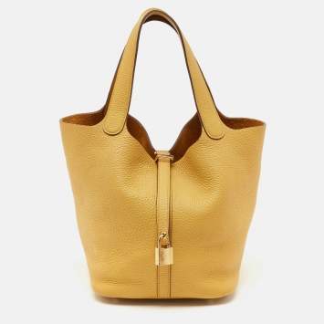 Hermes Jaune Ambre Taurillon Clemence Leather Picotin Lock 22 Bag