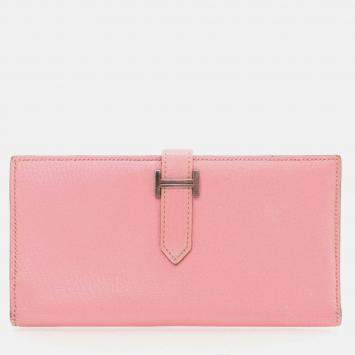 Pre Owned Hermes Bearn Pink Mysore Chevre Wallet