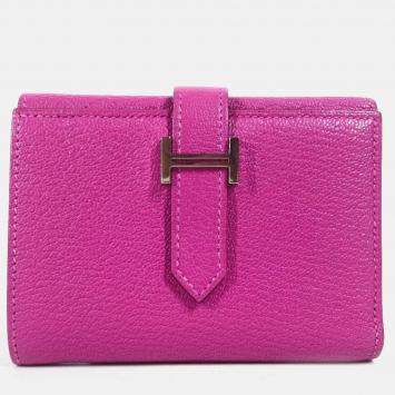 Hermes Bearn Compact Pink Purple Chevre Leather Trifold Wallet