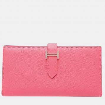 Hermes Bearn Soufflet Pink Epsom Leather Long Wallet 