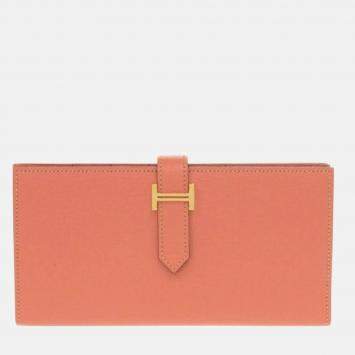 Hermes Bearn Soufflet Taurillon Clemence Rose Tea Pink Long Wallet