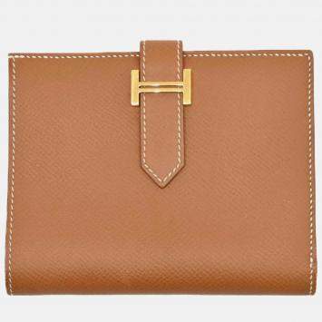 Hermes Bearn Gold Epsom Leather Compact Bi-Fold Wallet