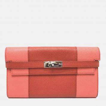 Hermes Long Leather Pink Long Wallet