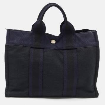 Hermes Navy Blue/Black Canvas Fourre Tout PM Bag
