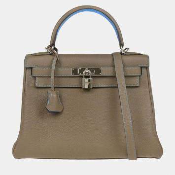 Hermes Kelly 28 Retourne Etoupe Turquoise Togo Handbag