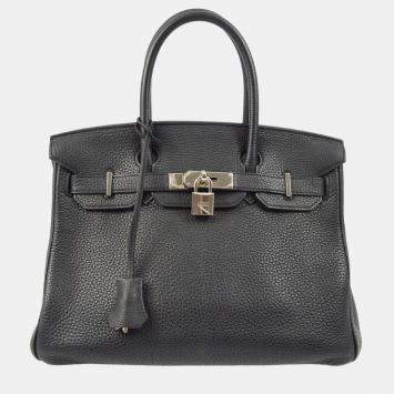 Pre Owned Hermes Birkin 30 Black Taurillon Clemence Handbag