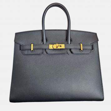 Hermes Birkin 25 Black Epsom Sellier Leather Bag
