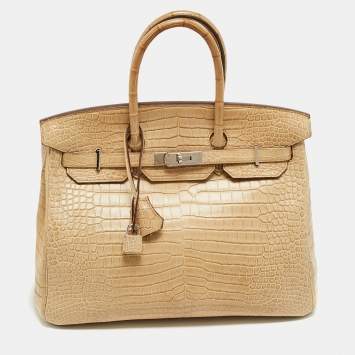 Pre Owned Hermes Poussiere Crocodile Porosus Palladium Finish Birkin 35 Bag