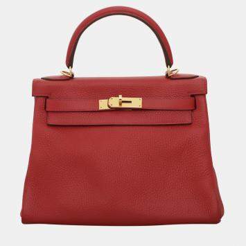 Hermes Kelly 28 Red Clemence Leather Bag