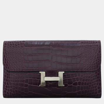 Hermes Constance Purple Alligator Leather Wallet