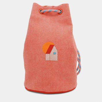 Hermes Les Cabnes Orange Wool Drawstring Bag 