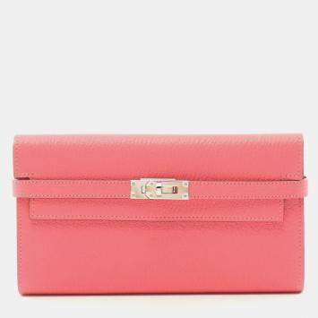 Hermes Kelly Wallet Bi-Fold Long Chevre Pink