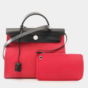 Hermes Herbag Pink/Black Toile Officier Handbag