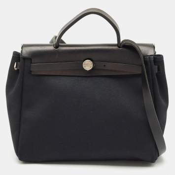 Hermes Black Canvas and Leather Herbag 31 Bag