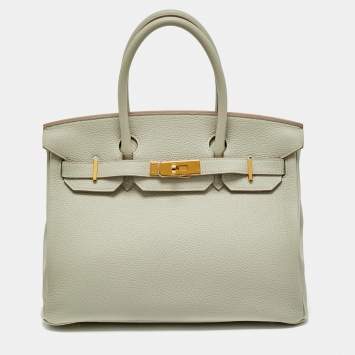 Hermes Pearl Grey Togo Leather Gold Finish Birkin 30 Bag