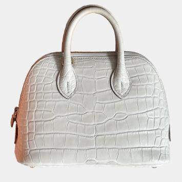 Hermes Mini Bolide Glacier White Matte Crocodile Gold Hardware