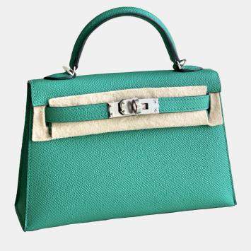 Hermes Mini Kelly II Imperial Green Canvas Strap Epsom SiLouis Vuittoner Hardware