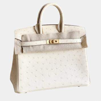 Hermes Birkin 25 Cream White Nata Ostrich Gold Hardware