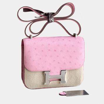 Hermes Constance 19 Bubble Pink Ostrich SiLouis Vuittoner Hardware