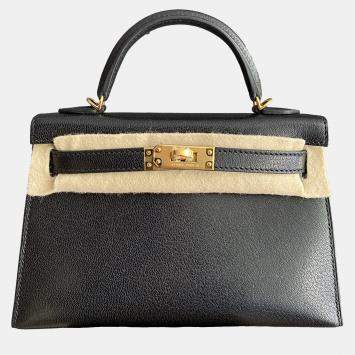 Hermes Mini Kelly II Black & Gold Goatskin