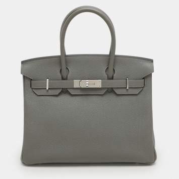 Hermes Griss Mouette Togo Leather Palladium Finish Birkin 30 Bag