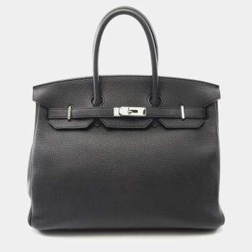 Hermes Birkin 35 Black  R Togo Leather Handbag 