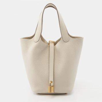 Hermes Picotin Lock White Cle K Clemence Leather  Handbag 