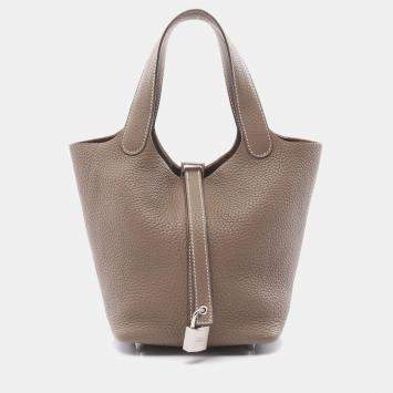 Pre Owned Hermes Picotin Lock 18 Etoupe Taurillon Clemence Leather Tote Bag