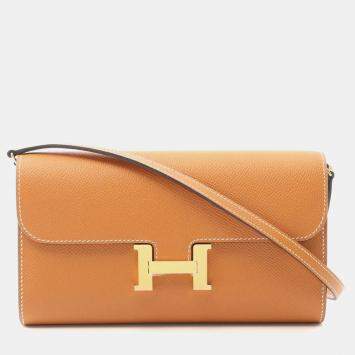 Hermes Constance Long To Go Toffee Brown  W Epsom Leather  Shoulder Bag