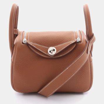 Hermes Lindy Mini Gold Taurillon Clemence Leather Shoulder Bag