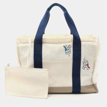 Hermes Adada Mother's White BlueT Canvas Bag