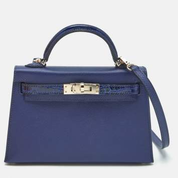 Hermes Bleu Saphir Veau Madame and Alligator Permabrass Finish Mini Kelly Sellier Touch 20 Bag