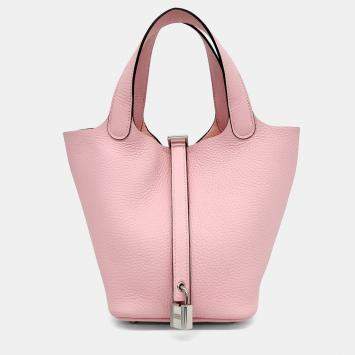 Pre Owned Hermes Pink Leather Rock Picotin 18 Bag