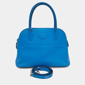 Hermes Blue Leather Bolide 27 Bag