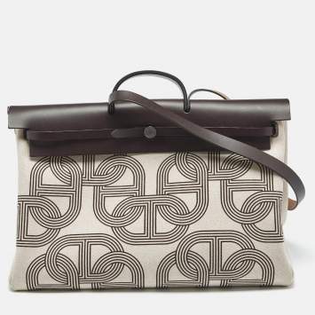 Hermes Ebene/Ecru H Plume Canvas and Hunter Leather Circuit 24 Herbag Zip Cabine 50 Bag