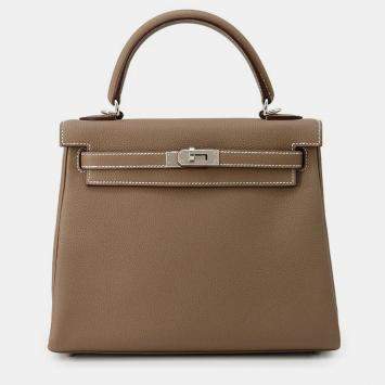 Hermes Kelly 25 Etoupe Togo Leather Tote Bag