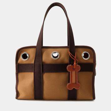 Pre Owned Hermes Dog Carrier Feu Toile H Canvas Bag 